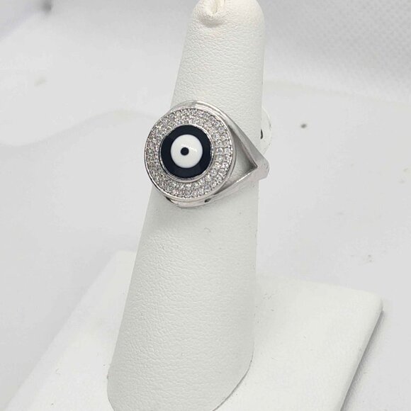 Evil Eye Sterling Silver Ring – Black Enamel Protection Charm for Men & Women - Picture 4 of 6